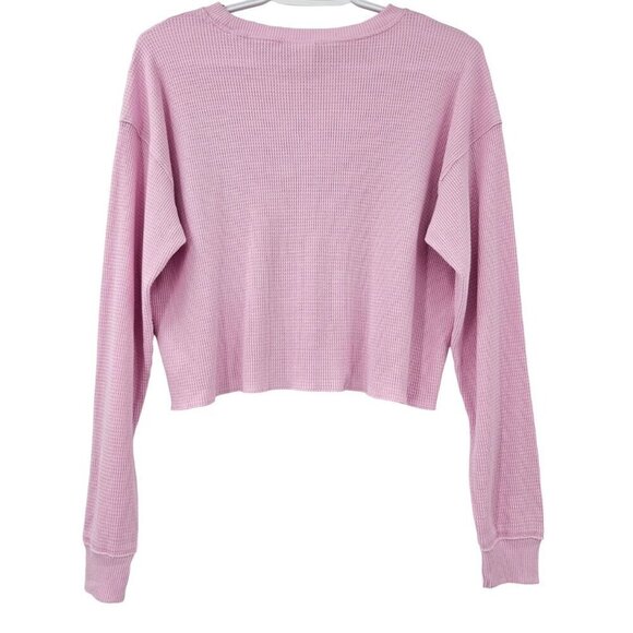 TNA Aritzia Waffle Crew Boxy Long Sleeve Top Pink Women’s Size XS Thermal Crop - Picture 2 of 9